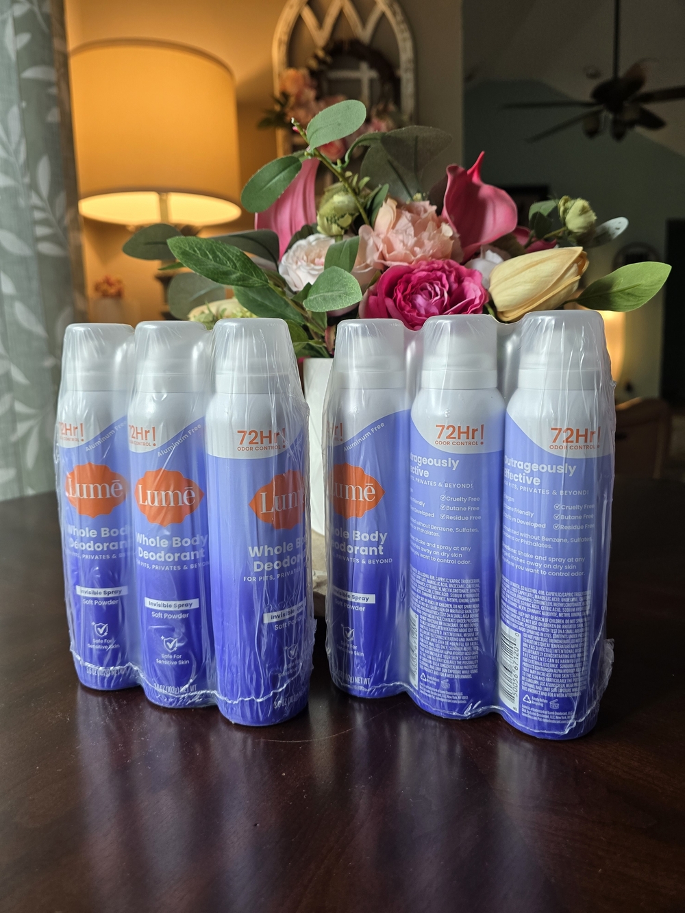 LUME Whole Body Deodorant Spray - Soft Powder Scent 72HR Protection 6 Cans